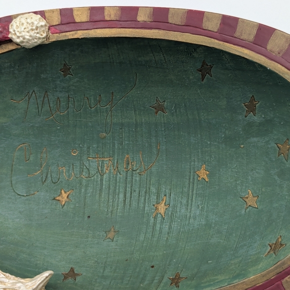 Vintage Christmas Santa Claus Candy Dish Rustic Holiday Decor Folk Art Oval - Picture 7 of 9